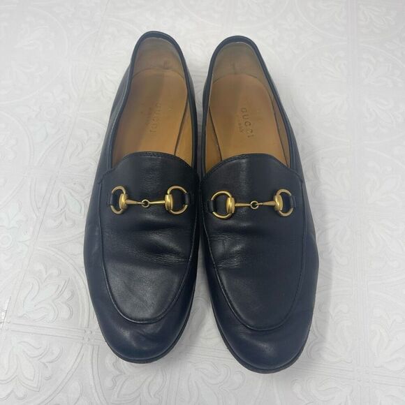 Gucci Black Jordaan Betis Glamour Leather Horsebit Loafers Shoes Size 37 - Picture 1 of 7